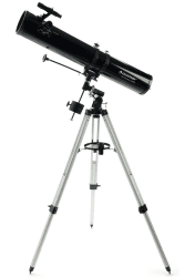 Celestron 21045 PowerSeeker 114EQ Spiegelteleskop - mit Zwei Okularen, Einer Barlow-Linse, höheneinstellbares Stativ und Luxus-Zubehörschale, Schwarz 114EQ Newtonian
