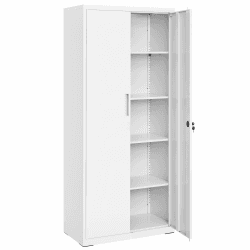 SONGMICS Aktenschrank, Mehrzweckschrank, Stahl-Aufbewahrungsschrank, 5 Ebenen, Doppeltüren, Schloss, Werkzeugschrank, verstellbare Ablagen, Garage, Büro, Wohnzimmer, weiß OMC015W01 80B cm Weiß