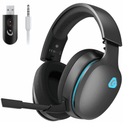 Gvyugke 2.4GHz Wireless Gaming Headset für PC, PS4, PS5, Mac, Switch, 7.1 Surround Sound, Bluetooth 5.3 Kabelloses Gaming Kopfhörer mit mikrofon, 3.5mm Wired Mode Headset für Xbox-Serie Schwarz grau