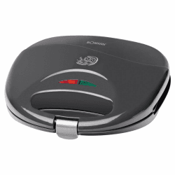 Bomann ST 5016 CB Sandwichmaker, elektrischer Sandwichtoaster, Sandwich-Maker mit dreieckigen Sandwichplatten (antihaftbeschichtet), automatischer Temperaturregler, 750 Watt, Grau Grau Single
