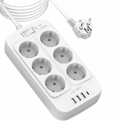 JSVER Steckdosenleiste 5M,Überspannungsschutz 6 Fach mit 4 USB Ladeanschlüsse, Mehrfachsteckdose mit USB C, Steckerleiste Wandmontage (3680W 16A) für Smartphones, Laptop -Weiß 5M Weiß-6 fach