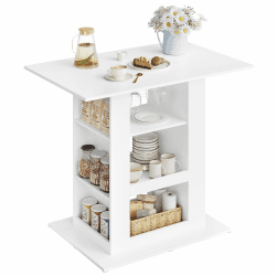 WOLTU Bartisch mit Stauraum, Stehtisch, Esstisch, Küchentheke, Hochtisch, mit 2 Glashaltern, 3 Ablagefächern, seitlichen Ablagen, für Bar Küche Wohnzimmer, 105x94x68 cm, weiß, BT53ws