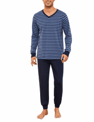 Bresdk Schlafanzug Herren Lang Winter Baumwolle Nachtwäsche Männer Geschenk Hellblau XL