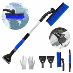 Funnity Eiskratzer Auto mit Besen, Effektiver Schneebesen Auto, Eiskratzer Auto mit Handschuh[Teleskop], Große Kante Borsten & Ergonomischem Schaumstoffgriff & Eiskratzer mit Besen(Blau)