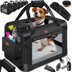Lovpet® Transportbox Hund Katze Transporttasche XXL 91,4x63,5x63,5cm | Hunde-Tragetasche Faltbare Katzentasche | Haustier-Transportbox inkl. Hundenapf & Schultergurt | für Katzen & Hunde Schwarz XXL Schwarz