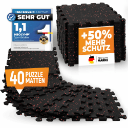 NEOLYMP Bodenschutzmatte Fitness 5 x 8 Stück (40 Matten), extra dicker und robuster Naturkautschuk - Puzzlematte Fitness, Gymnastikmatte, Sportmatte, Fitnessmatte Bodenschutzmatte (40 Matten)