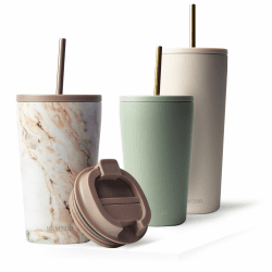 MAMEIDO Thermobecher mit Strohhalm 470ml & 700ml - Trinkbecher mit Deckel und Strohhalm aus Edelstahl doppelwandig isoliert, auslaufsicher - Coffee to go Becher (Pearl Marble, 0,47l) 470 ml Pearl Marble