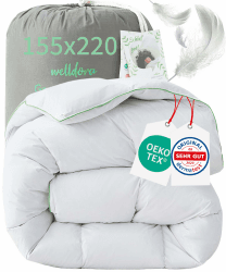 Welldora Komfort Bettdecke 155x220 Winter | 100% Extraweiche Federn & Daunen | Fachärztlich geprüft, Oeko-Tex, Allergiker | Zertifiziert für Tierwohl | Dicke extrawarme Winterdecke Daunendecke Warme Winterdecke 155 x 220 cm