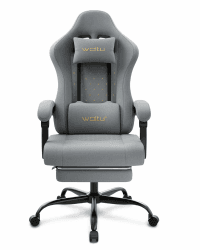 WOLTU Gaming Stuhl mit Massagefunktion, Computerstuhl mit Taschenfederkissen, Gamer Sessel ergonomisch, Drehstuhl mit Kopfkissen, Lendenkissen, Fußstütze, 150 kg, Netzstoff, Grau + Gelb, GS08gr Grau + Gelb Netzstoff
