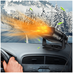 DVONE 4-in-1 Auto Heizlüfter 12V, Tragbar Schnell Erhitzen 90° bis 360° Verstellbar Windschutzscheiben Defroster Demister mit Luftreiniger und Kühlventilator zum Die Meisten Autos Schwarz