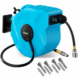 MASKO® 20m Druckluftschlauch Aufroller automatisch 1/4" Anschluss - Schlauchtrommel Wandschlauchhalter Schlauchaufroller trommel Blau 20m Blau