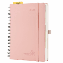 POPRUN Kalender 2025 Tagesplaner Softcover 21,5 x 14,5 cm (Jan.2025-Dez.2025), Tageskalender Ringbuch 1 Tag 1 Seite (Montag - Sonntag) mit PU-Leder, Monatliche Registerkarten - Zartrosa Zartrosa A5-21,5 x 14,5 cm Tagesplaner