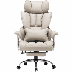 Efomao bürostuhl ergonomisch, PU Leder Chefsessel, bürostuhl 200 kg mit Fußstütze und Lendenwirbelstütze, Verstellbarer Stuhl mit hoher Rückenlehne, Grauer bürostuhl De Grey