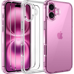 ivoler Nie Vergilbung Klar Hülle für iPhone 16, 1 Handyhülle mit 2 Stück Panzer Schutz Glas und Positionierhilfe, [Militärischer Schutz] Stoßfest Transparent Schutzhülle Dünn Durchsichtige Case iPhone 16 6.1 Zoll Transparent