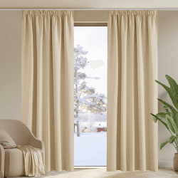 PONY DANCE Thermo Vorhänge gegen Kälte Wohnzimmer Gardinen für Schienensystem 2er Set H 300 x B 140 cm Vorhang Beige Blickdicht Verdunklungsgardine mit Kräuselband, Biscotti Beige H300 x B140 cm (2er Pack) Biscotti Beige
