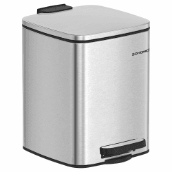 SONGMICS Kosmetikeimer, 6 Liter, Mülleimer Bad, kleiner Abfalleimer, Tretmülleimer, mit Pedal, für kleine Räume, mit Deckel, Softclose, Stahl, metallicsilber LTB590E02 6 L Metallicsilber