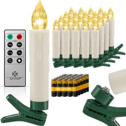 KESSER® Weihnachtsbaumkerzen 20 LED Inkl. Batterien Kabellos - Warmweiß - mit Fernbedienung - Timerfunktion - Flackern - Dimmbar Weihnachtskerzen Christbaumkerzen Befestigungsklammern Kerzen Warmweiß 20 LED's