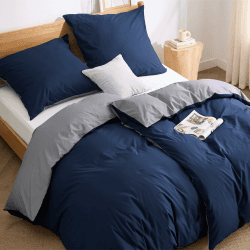 BEDSURE Bettwäsche 135x200 Baumwolle 4teilig - Bettwäsche-Sets Blau Grau Wendebettwäsche 135x200cm 2er Set mit 2 Kissenbezüge 80x80 cm, Oeko-TEX Zweifarbiger Bettbezug mit Reißverschluss 135 x 200 cm 4 teilig Blau Grau