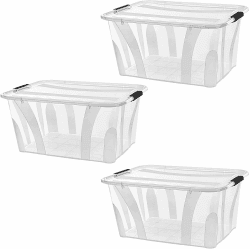 astor24 Aufbewahrungsbox mit Deckel – Großes 3er-Set aus Kunststoff, lebensmittelecht und stapelbar – Plastikbox für Küche, Kinderzimmer, Büro & Werkstatt (55 Liter) 3er Set 55 Liter