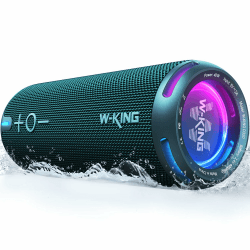 W-KING Bluetooth Lautsprecher Box, IPX7 Musikbox Lautsprecher Boxen Bluetooth Outdoor Tragbarer, Angepasster EQ-App/Diefer Bass, 360° Sound mit V5.3/Lichter/DSP/TF/AUX, 40W Party Dusch Klein Boom Box