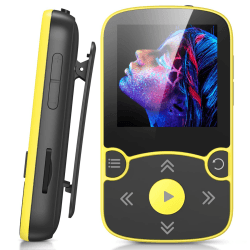 AGPTEK MP3 Player Bluetooth 5.3 Sport 32GB mit 1,5 Zoll TFT Farbbildschirm, Mini Musik Player mit Clip, unterstützt bis 128GB TF Karte, mit unabhängiger Lautstärketaste, FM Radio, Schrittzähler, Gelb 32 GB Gelb