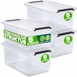 Deuba® 4x Aufbewahrungsbox mit Deckel 5L Box Kunststoff Kisten lebensmittelecht BPA frei klein Klickverschluss transparent stapelbar Küche Schlafzimmer 5L 4er Set