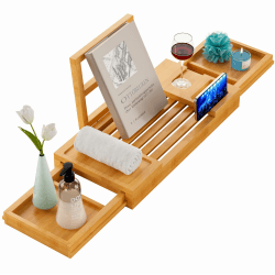 Yirilan Badewannentablett aus Bambus, erweiterbares Badezimmer-Tablett, wasserdichtes Tablett, perfekter Bad-Caddy für Zuhause, Spa, Geschenk für geliebte Menschen, Bambus