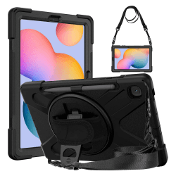 Gerutek Hülle für Samsung Galaxy Tab S6 Lite 10,4 Zoll (2024/2022/2020), Stoßfeste Robust Schutzhülle mit Stifthalter,Handschlaufe,Schultergurt,Panzerhülle für SM-P620/P625/P613/P619/P610/P615,Schwarz Tab S6 Lite 2022/2020 10.4" Schwarz