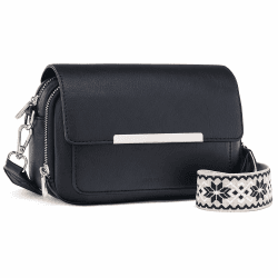 Roulens Damen Handy Umhängetasche, Vegan Leder Crossbody Bag Schultertasche mit Verstellbar Abnehmbar Breiter Gurt A-schwarz