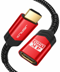 JSAUX HDMI Verlängerung Kabel, HDMI Stecker auf Buchse Verlängerung Kabel HDMI Verlängerungskabel 18Gbps Kompatibel mit TV-Stick, PS4, PS3, Xbox, 4K UHD, Full HD, 3D, ARC, Ethernet, 2M Rot