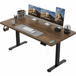 Homall Höhenverstellbarer Schreibtisch 140x70 cm, Schreibtisch Höhenverstellbar, Elektrischer Schreibtisch mit Vierteilige Tischplatte, Computertisch mit Memory Funktion,Standing Desk 140_x_70_cm Schwarz + Braun