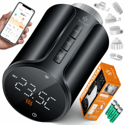 KESSER® Heizkörperthermostat 2er Set WiFi Heizungsregler | Heizungsthermostat WLAN mit Smart Home App Steuerung | Thermostat Alexa, Google Assistant mit 6 Heizkörperventilen | Energie & Kosten sparen Rund 2 Stück Schwarz