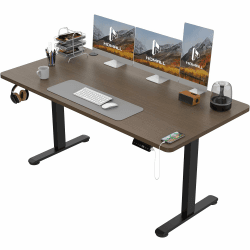 Homall Höhenverstellbarer Schreibtisch 140x70 cm, Schreibtisch Höhenverstellbar, Elektrischer Schreibtisch mit Vierteilige Tischplatte, Computertisch mit Memory Funktion,Standing Desk 140_x_70_cm Schwarz + Nussbaum
