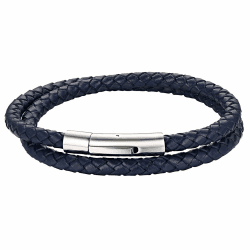 Cupimatch Armband Herren Lederarmband, Edelstahl Punk Rock geflochten Manschette Armreif Geschenk für Männer Blau