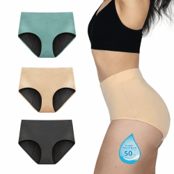 TIICHOO Periodenunterschwäsche Starke Blutung Hohe Taille Periodenslip Weiche Menstruationsunterwäsch 42 Dunkelgrau/Türkisgrün/Beige