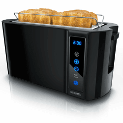 Arendo - Edelstahl Toaster Langschlitz 4 Scheiben - Touchscreen – Doppelwandgehäuse – Brötchenaufsatz – 7 Bräunungsgrade – Brotzentrierung – Restzeitanzeige – Memoryfunktion - Klavierlack Schwarz A: Klavierlack Schwarz