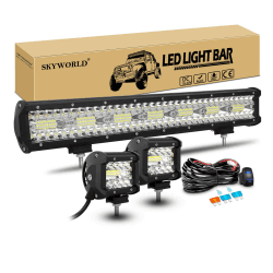 SKYWORLD LED Arbeitsscheinwerfer Bar, 50.8cm 420W Spot Flutlicht Zusatzscheinwerfer 12V 24V + 2 x 10cm 60W Offroad Scheinwerfer Arbeitslicht mit Kabelbaum Wippschalter für Traktor LKW Auto ATV SUV 4x4 3-reihig 20" + 4" Combo + Rocker Verkabelung