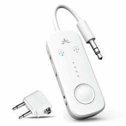Avantree Relay - Premium Flugzeug Bluetooth 5.3 Adapter, Unterstützt 2 AirPods oder Kopfhörer mit aptX Low Latency, 3,5mm AUX Kabelloser Audio-Transmitter Für Flugreisen, TV, Fitnessstudio, Tablets Weiß