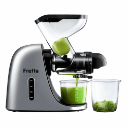 Fretta Juicer Machine Slow Juicer Entsafter Gemüse und Obst Saftmaschine, Obstpresse Elektrisch Saftpresse 76mm XL Öffnung Juice Maker Masticating Kaltentsafter BPA-Frei, Einfache Reinigung,Silber