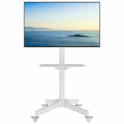 BONTEC Mobiler TV Ständer auf Rollen für 23-60 Zoll Plasma/LCD/LED Fernseher, Tragbarer TV Ständer mit Tablett, Höhenverstellbares Rollbarer TV Wagen bis zu 40kg, max. VESA 400x400mm (Weiß)