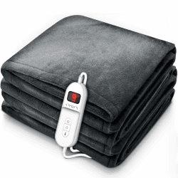 sinnlein® Heizdecke aus Plüsch 160 x 120 cm | elektrische Wärmedecke mit Abschaltautomatik | Kuscheldecke | Timerfunktion | 9 Temperaturstufen | waschbar bis 40°C | Digitalanzeige 160 x 120 cm Grau