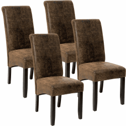 tectake® 4er Set Stühle, Kunstleder Stuhl mit hoher Rückenlehne, ergonomische Form, perfekt für den Esstisch, als Esszimmerstühle, Küchenstühle oder im Wohnzimmer - antikbraun 4er Set Antikbraun