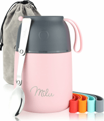 Milu® Thermobehälter 450, 650ml | Edelstahl Warmhaltebehälter | Essensbehälter | Speisegefäß Babynahrung | Essen warmhalten Behälter | Thermo Lunchbox | Müsli to go | Rosa, 450ml Rosa 450ml