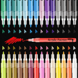 YITHINC Acrylstifte für Steine Wasserfest, Steine Bemalen Stifte Set, Permanent Marker Stifte für Glas, Leinwand, HolzLeinwand, Porzellan, Keramik, Metall, Kunststoff (28 feine Spitze) （Neu） 28 Farben