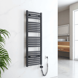 EMKE Badheizkörper Elektrisch mit Thermostat 1200 x 400 mm, Gebogen Handtuchheizkörper Elektrisch Handtuchwärmer Handtuchtrockner Elektrischer Handtuchhalter mit Heizstab Anthrazit 500W 1200 x 400 mm Anthrazit