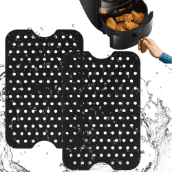 Vicloon Air Fryer Matten Liners,2 Stück Air Fryer Liner,perforierte Ausführung,Wiederverwendbar,Easy Clean Luftfritteuse Pad Antihaft Silikon Zubehör for Ninja,5.3x7.87 Zoll-Schwarz 2pcs 5.3x7.87 Zoll Schwarz