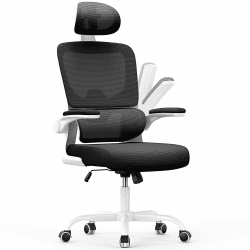 naspaluro Bürostuhl, Ergonomischer Schreibtischstuhl mit Verstellbarer Kopfstütze, Armlehnen, Dynamischer Lordosenstütze, Drehstuhl mit Atmungsaktivem Netzbezug für das Home Office, Weiß Weiß Mit Kopfstütze