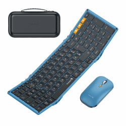 ProtoArc XKM01 Faltbare Tastatur mit Maus, Bluetooth Klappbar Tastatur Set QWERTZ mit Ziffernblock, 2.4G Kabellos+2*Bluetooth Klapptastatur für Windows/Mac/Android - Blau