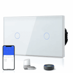 BSEED Smart Alexa Lichtschalter Double WiFi Touch Wandlichtschalter 1 Fach 1-Weg (Neutralstrom Erforderlich) Alexa/Tuya/Google Home-kompatible Glasscheibe 157 * 86 Weiß 1 Fach+1 Fach Weiß