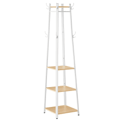 VASAGLE Garderobenständer, Kleiderständer, Garderobe mit 8 Doppelhaken, 4 Ablagen, Kleiderstange, mit Metallrahmen, für Jacken, Taschen, für Flur, Schlafzimmer, eichenfarben-weiß LCR080W09 Eiche + Weiß